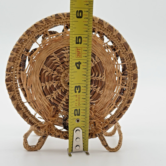 Woven Wicker Wire Napkin Mail Holder Pine Needle Vintage 60s Boho 6" - Picture 10 of 11